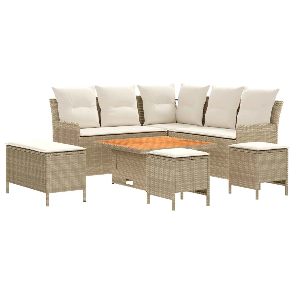 Set di Mobili con cuscino 7 pcs Beige e Crema Rattan in PE