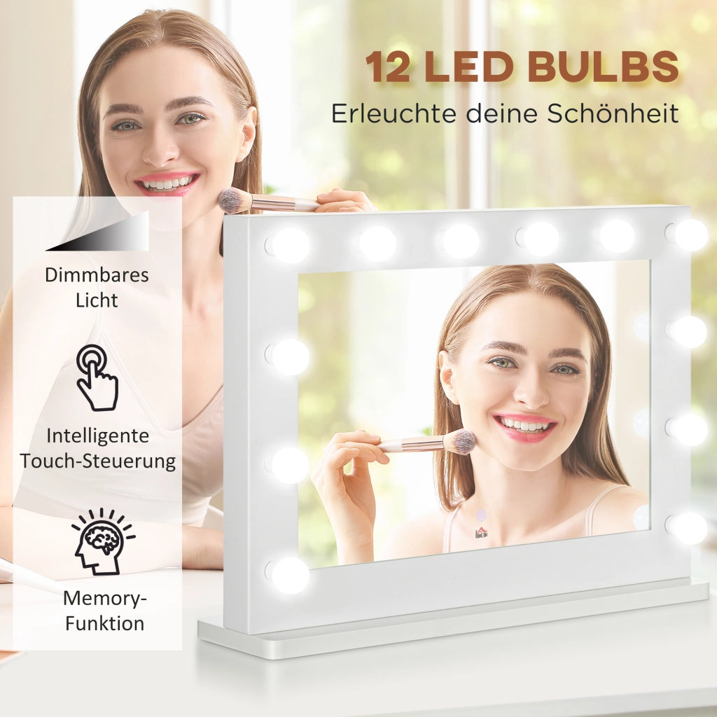 Specchio da trucco illuminato in stile Hollywood con interruttore touch, specchio cosmetico con 12 luci LED dimmerabili, specchio per il trucco 80 x