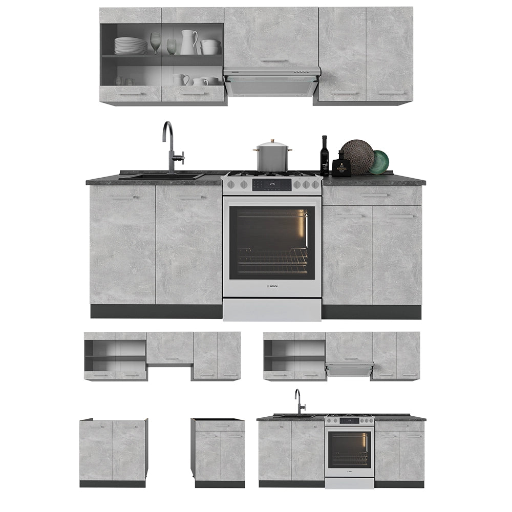 Vicco Cucina componibile Calcestruzzo/antracite 200 cm senza piano di lavoro