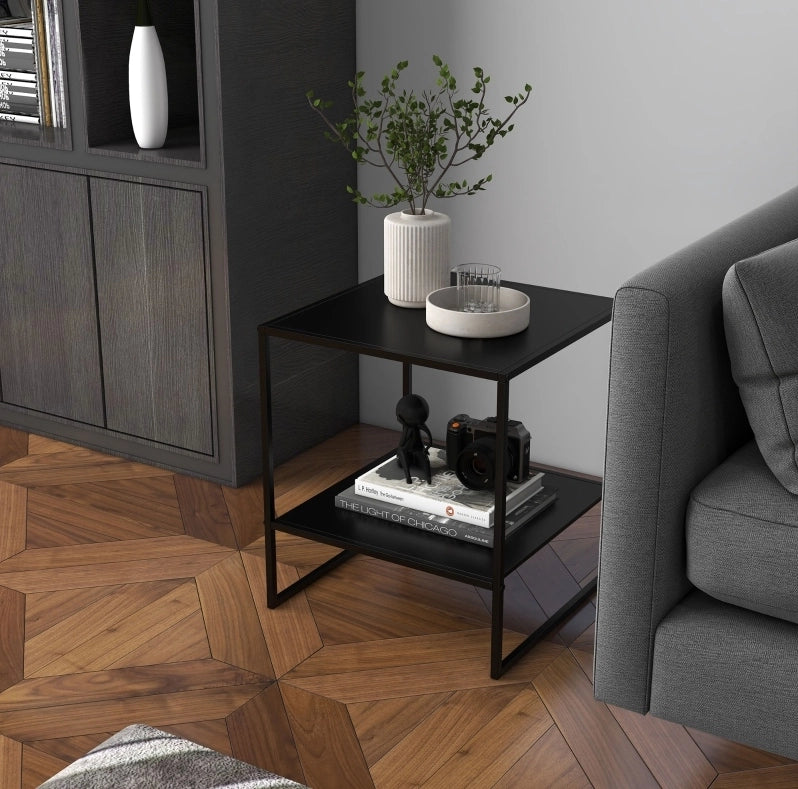 Tavolino 40x40x45 cm con ripiano aperto in acciaio nero