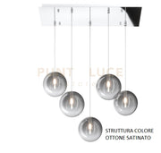 SOSPENSIONE OTTONE SAT. 5 LUCI RETTANGOLARE VETRI FUME 1184OS-S5 R-FU