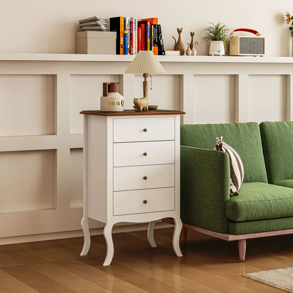Cassettiera con 4 Cassetti ¨C Zephmum ¨C Bianco e Rovere 60x40x98,5 cm