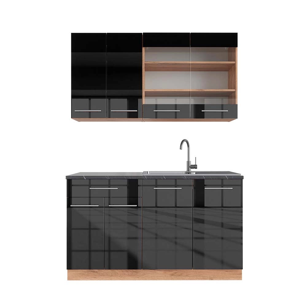 Cucina completa Fame-Line Antracite lucido/Rovere dorato 140 cm, PL Antracite Vicco