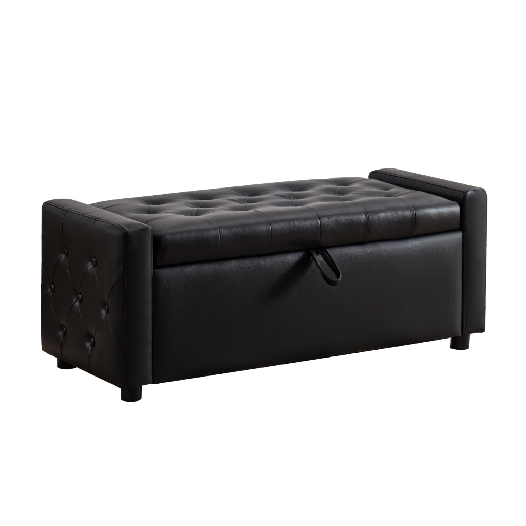 OTTOMANA Contenitore imbottita 122x45x47 cm Nero in PU