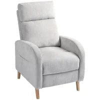 Poltrona Reclinabile 150° max con Poggiapiedi, in Tessuto Effetto Lino, 68x90x106 cm, Grigio Chiaro
