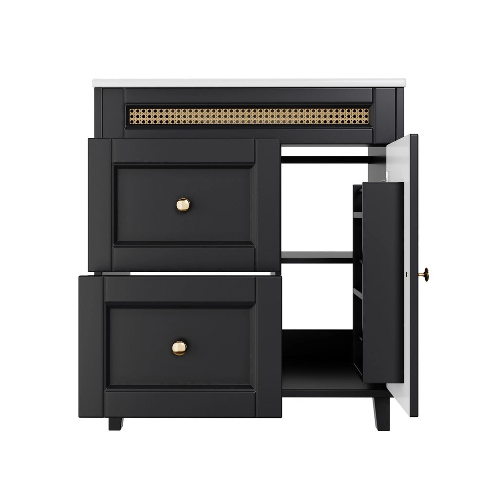 Mobile Sottolavabo con Lavabo in Ceramica ¨C Xylo ¨C Nero, Cassetti, Ante, 76x46x87 cm