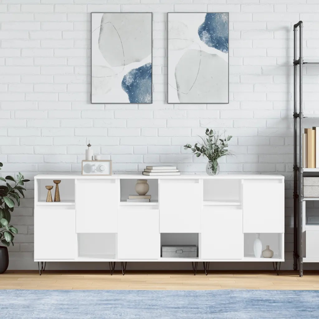 Credenze 3 pz | Madia | Buffet da pranzo | Armadio da pranzo Bianco in Legno Multistrato