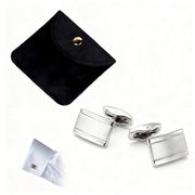 Manopole per Cravatta Uomo - Forma Quadrata - Argento - Finitura Opaca - Acciaio Inox Duraturo - Stile per Matrimonio - Incluso Cassetto di Pelle per Custodia - Manopole per Cravatta