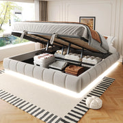 Letto imbottito 180x200 cm con contenitore e LED in flanella beige