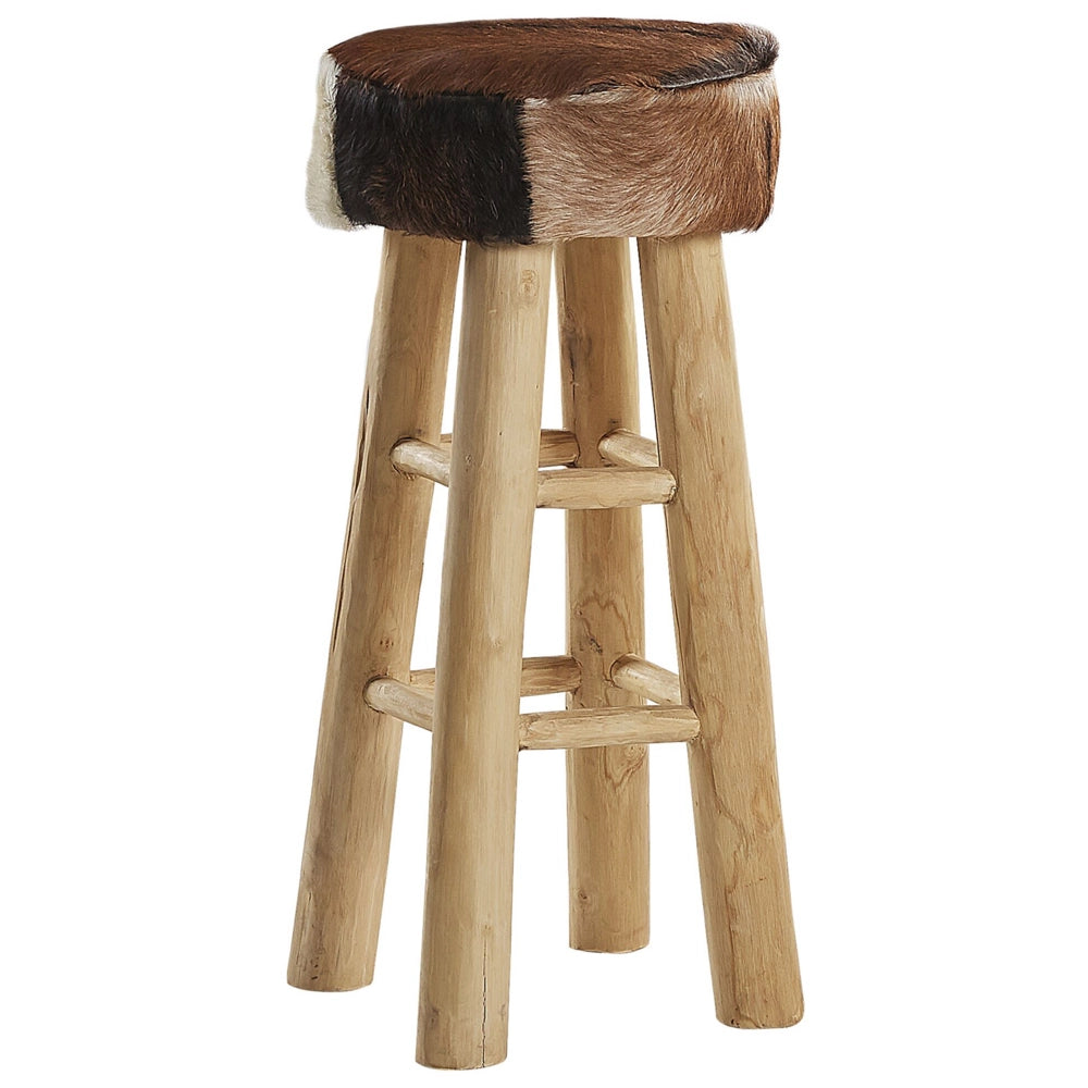 Sgabello Alto in Pelle di Agnello Gambe in Legno di Teak Stile Rustico soggiorno cucina