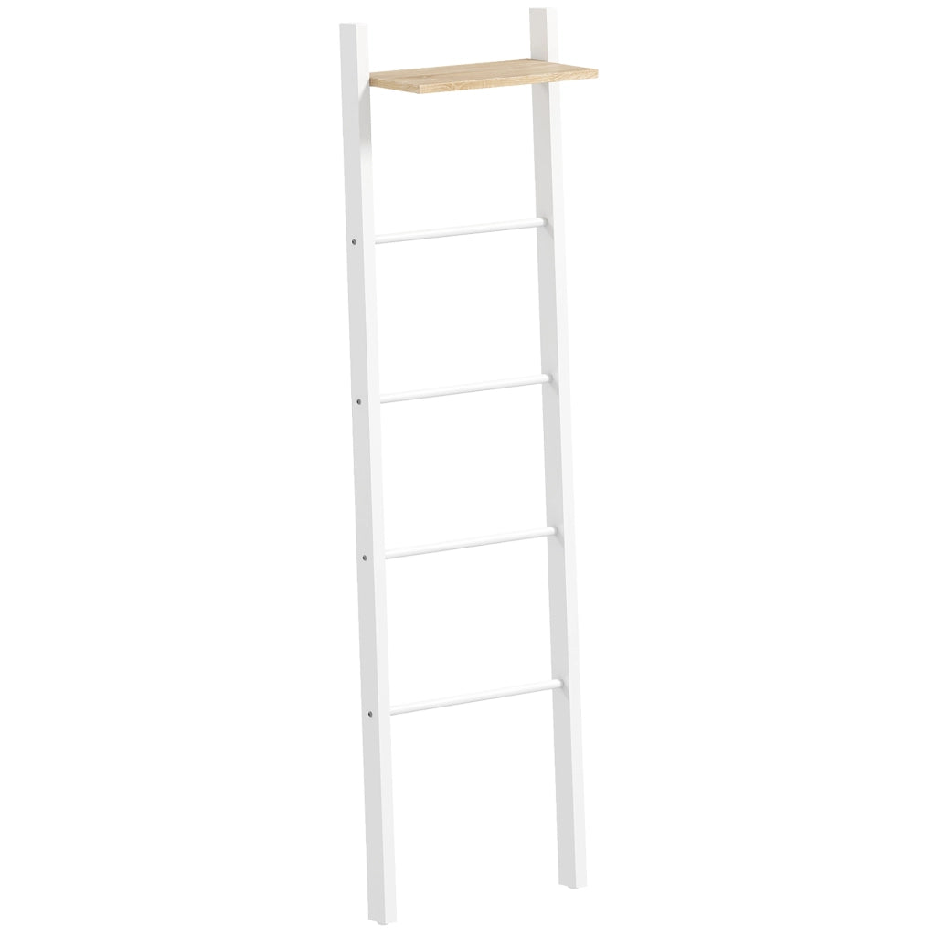 Scala Portasciugamani con Ripiano e 4 Barre ¨C zephmum ¨C Bianco e Rovere 43x20x151 cm