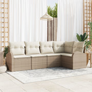Set divano da giardino 5 pezzi con cuscini beige in polyrattan
