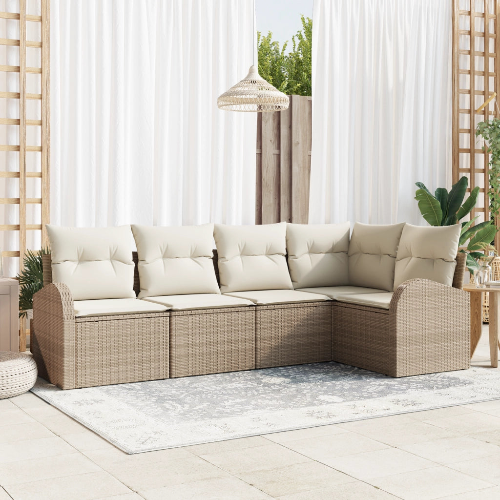 Set divano da giardino 5 pezzi con cuscini beige in polyrattan