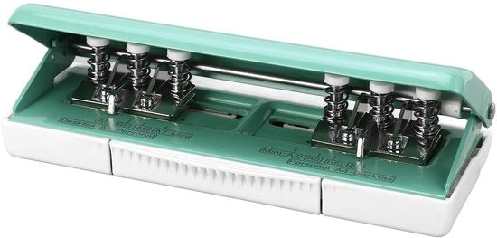 Perforatrice 6-gaats - Adattabile Perforatrice per Carta - Adatta per A4/A5/A6/A7 - Capacità di 10 Fogli - Materiale ABS/Ferro - Distanza tra Fori 19 mm - Perforatrice per Carta con Punti