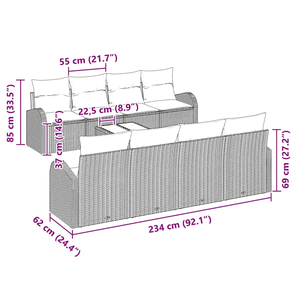 Set Divano da Giardino Beige 55 x 55 x 37 cm polyrattan 3345971