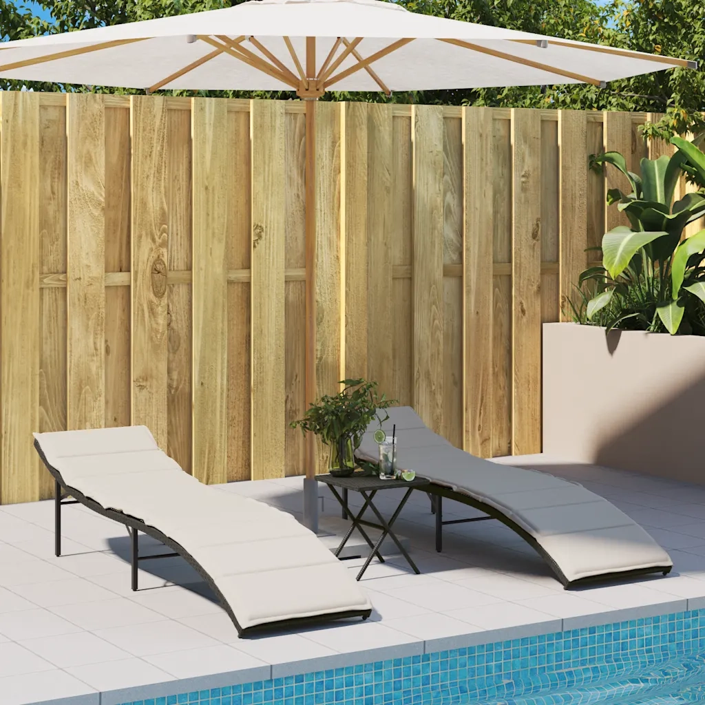 Lettini Prendisole 2 pz | Sdraio da giardino | Lettino da sole con Cuscini Neri in Polyrattan