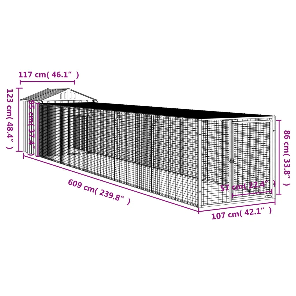 Pollaio Area Corsa Grigio Chiaro 117x609x123 cm Acciaio Zincato 3189075