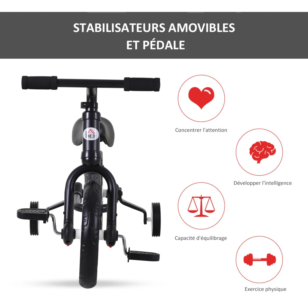 Bicicletta senza pedali 2 in 1 per bambini ¨C Xylo ¨C Ruote 12' acciaio nero regolabile 2-5 anni