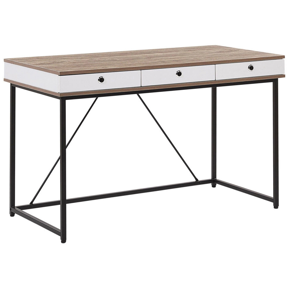 Scrivania Home Office Top in legno chiaro 120 x 60 cm con struttura verniciata a polvere nera 3 cassetti