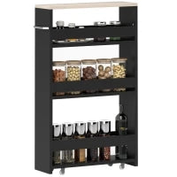 kleankin Carrello di Stoccaggio a 3 Piani, Carrello Portaoggetti con Ruote e Maniglia, 48 x 15 x 80 cm, Nero
