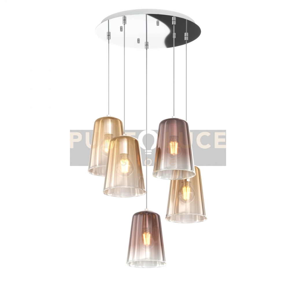 SOSPENSIONE CROMO TONDA 5 LUCI (3 AM + 2 RA) 1164CR-S5 T-AR