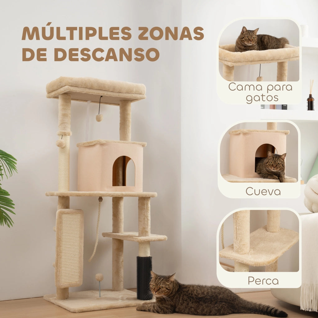 Albero tiragraffi per gatti con poste, piattaforme e accessori ¨C zephmum ¨C 132 cm beige