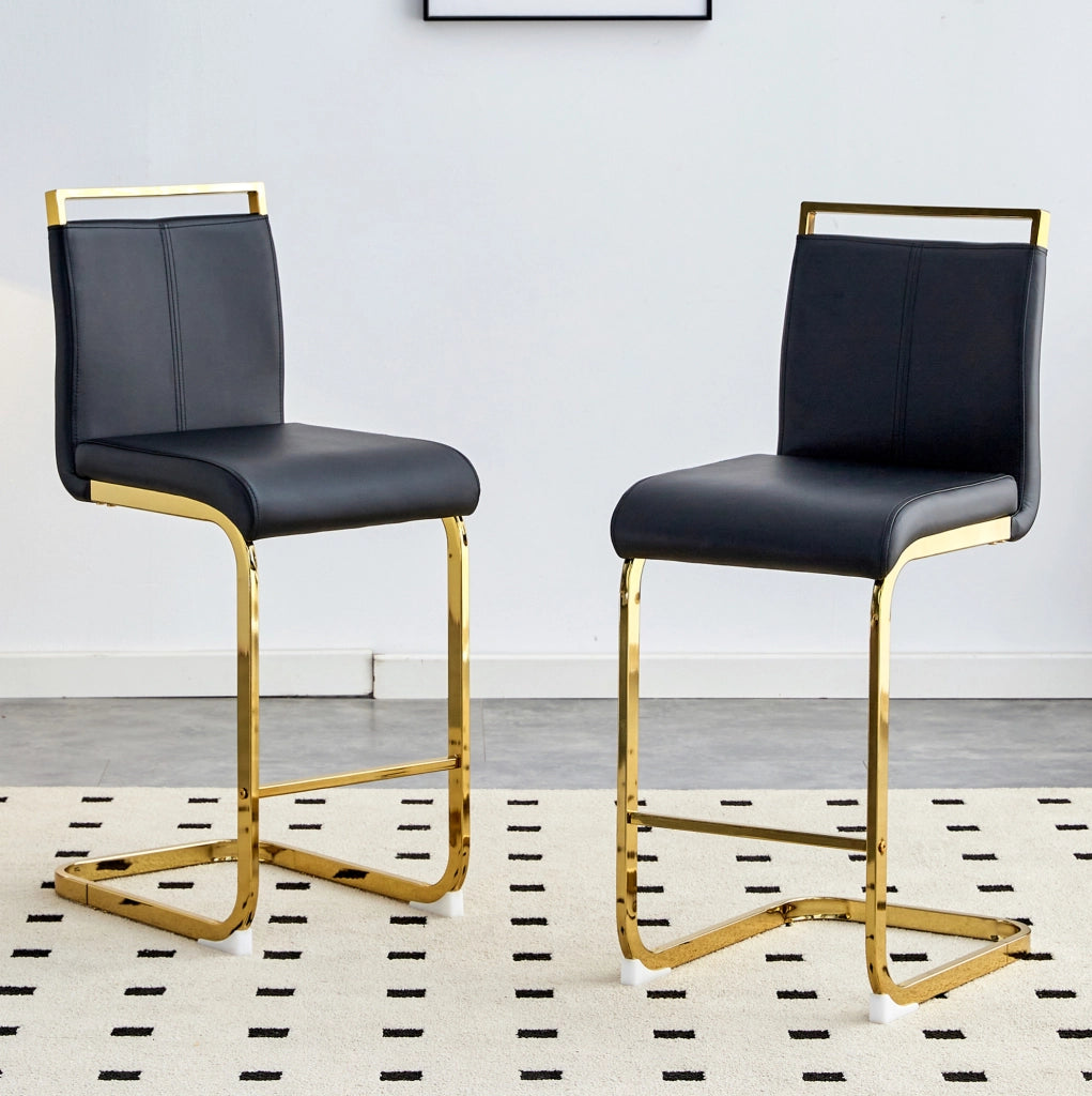 Set di 2 sgabelli da bar in PU nero con gambe dorate
