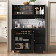 Mobile bar con 3 cassetti ripiani regolabili portabicchieri pannello forato e prese in MDF nero 120 × 40 × 184 cm