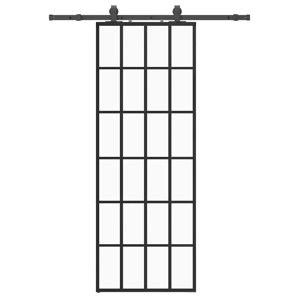 Porta Scorrevole con Ferramenta Nera 76x205 cm in Vetro ESG
