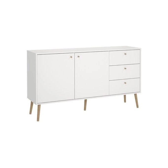 Tvilum CUMBRIA Credenza con 2 Ante e 3 Cassetti Ripiani Regolabili Gambe e Maniglie in Legno Massello colore Bianco