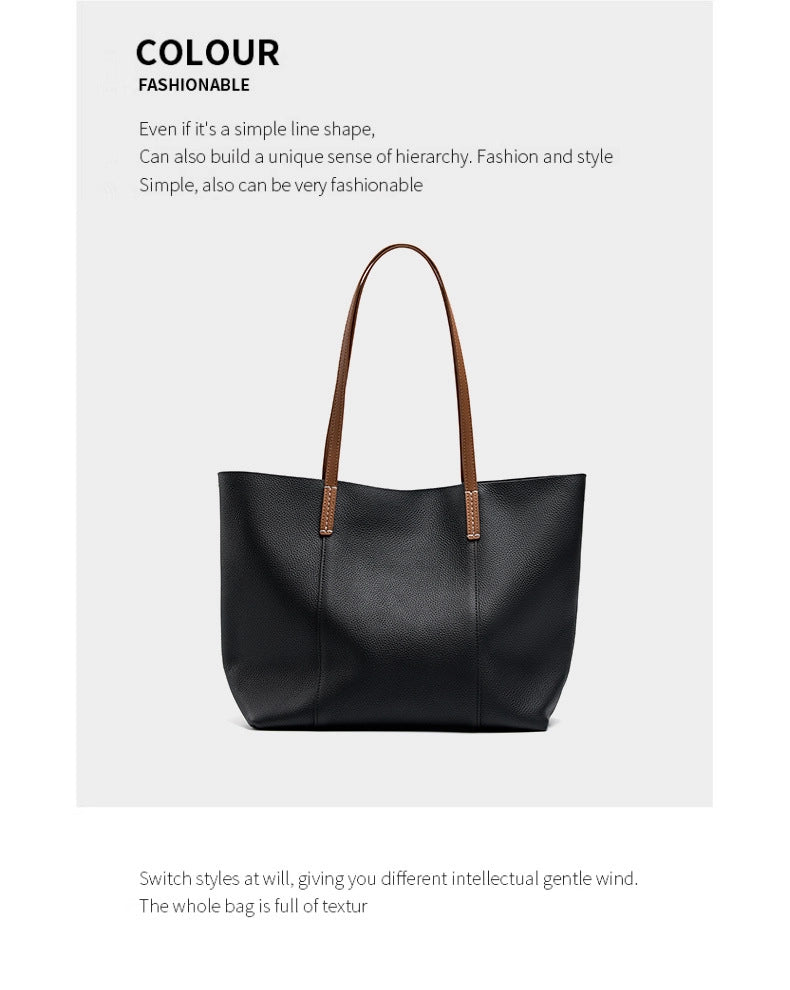 Borsa a mano grande da donna in vera pelle, colore nero, ideale per il tempo libero.