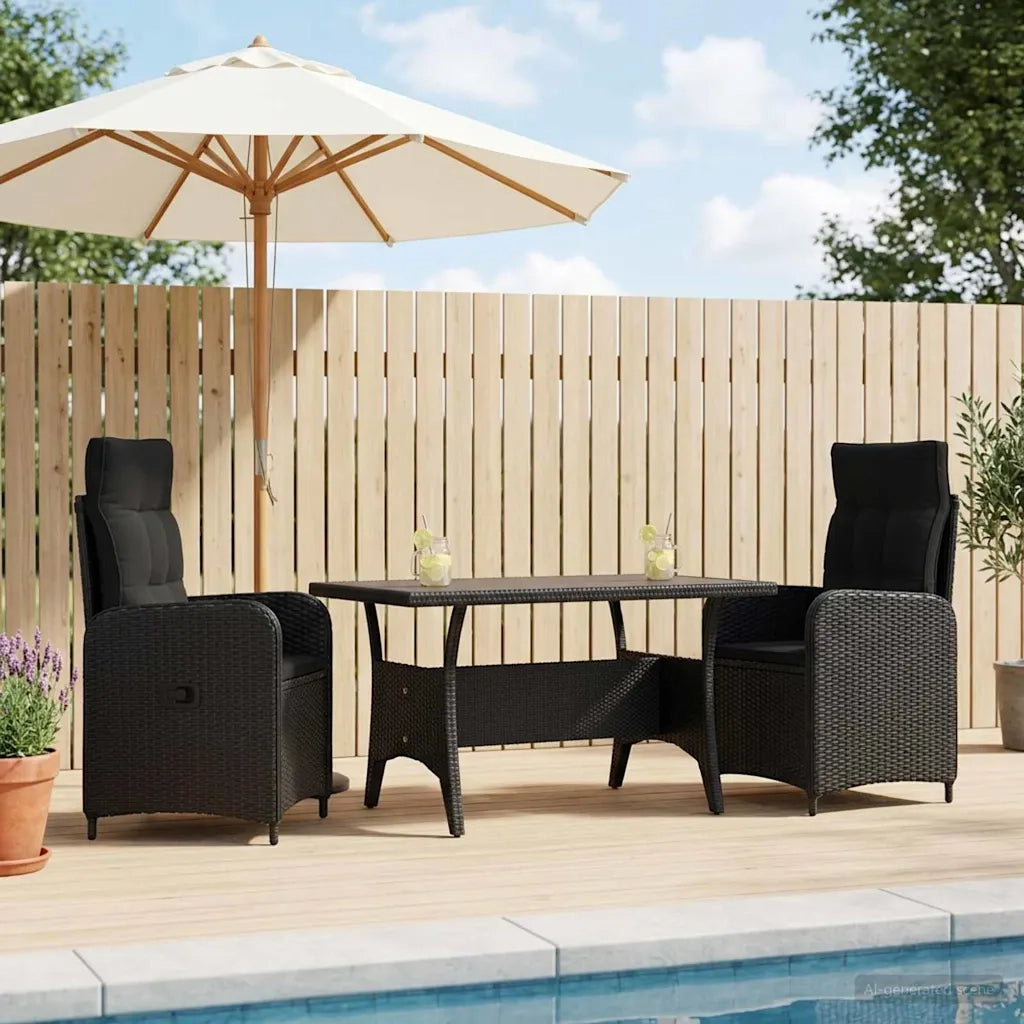 Set da pranzo per esterni 3 pz Nero polyrattan 3422256