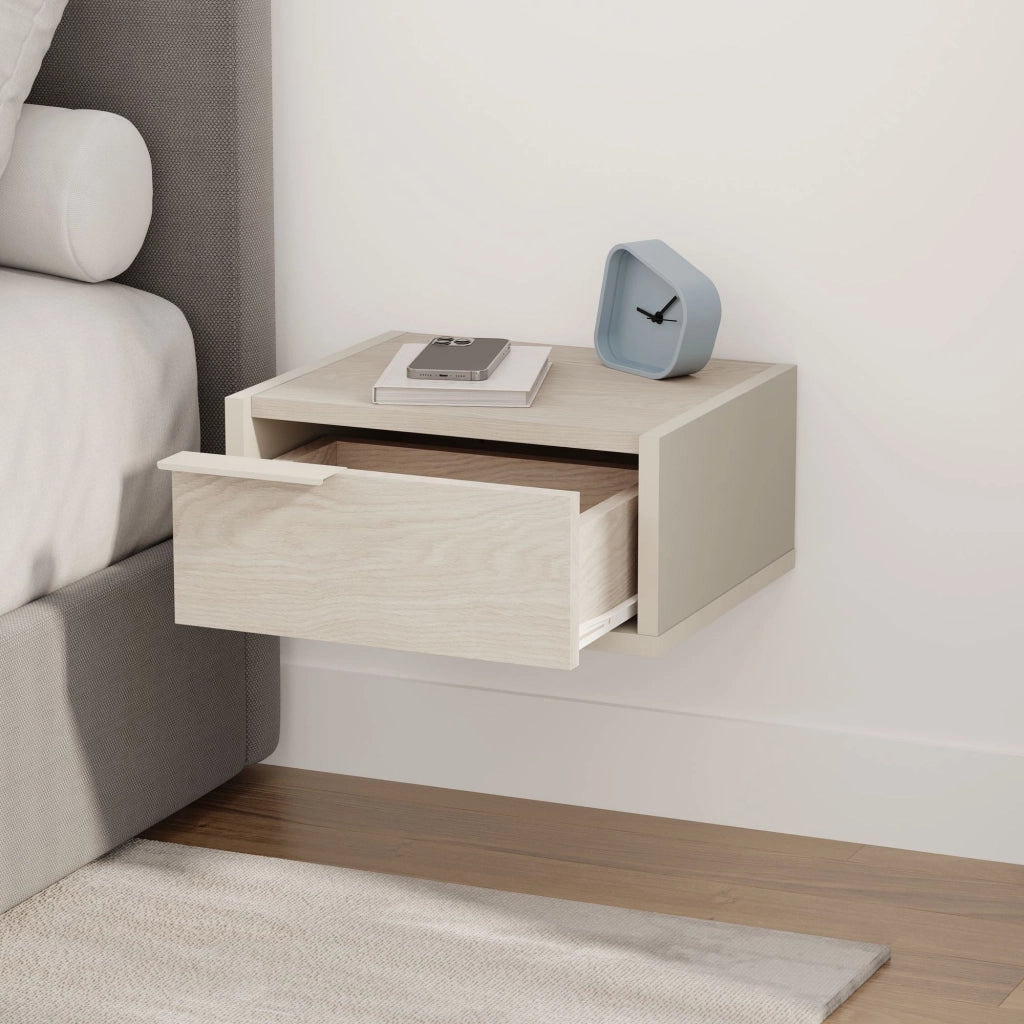 Comodino in legno a parete "Eco" - 40 x 30 x 19 cm - Pietra arenaria