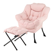Poltrona relax 80 x 74 x 97 cm con poggiapiedi pieghevole poggiatesta ergonomico stile moderno imbottitura in sherpa rosa 20_0011261