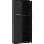 Mobile Contenitore Minimal con 2 Armadietti e Mensole Regolabili, in Legno Nero, 59x31x155 cm