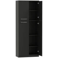 Mobile Contenitore Minimal con 2 Armadietti e Mensole Regolabili, in Legno Nero, 59x31x155 cm