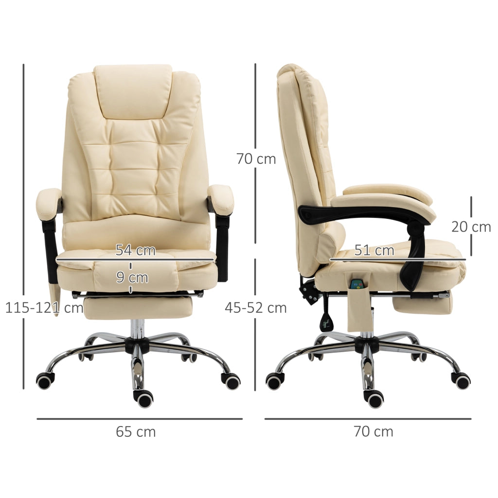EasyComfort Poltrona Massaggiante Ergonomica ad Altezza Regolabile con 6 Punti Vibranti, 65x160x104 cm, Crema