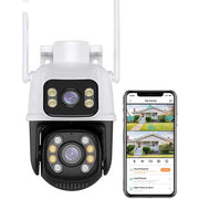 Trade Shop - Telecamera Di Sicurezza Dual Lens Dual Screen Wifi Doppia Camera Impermeabile Sorveglianza -