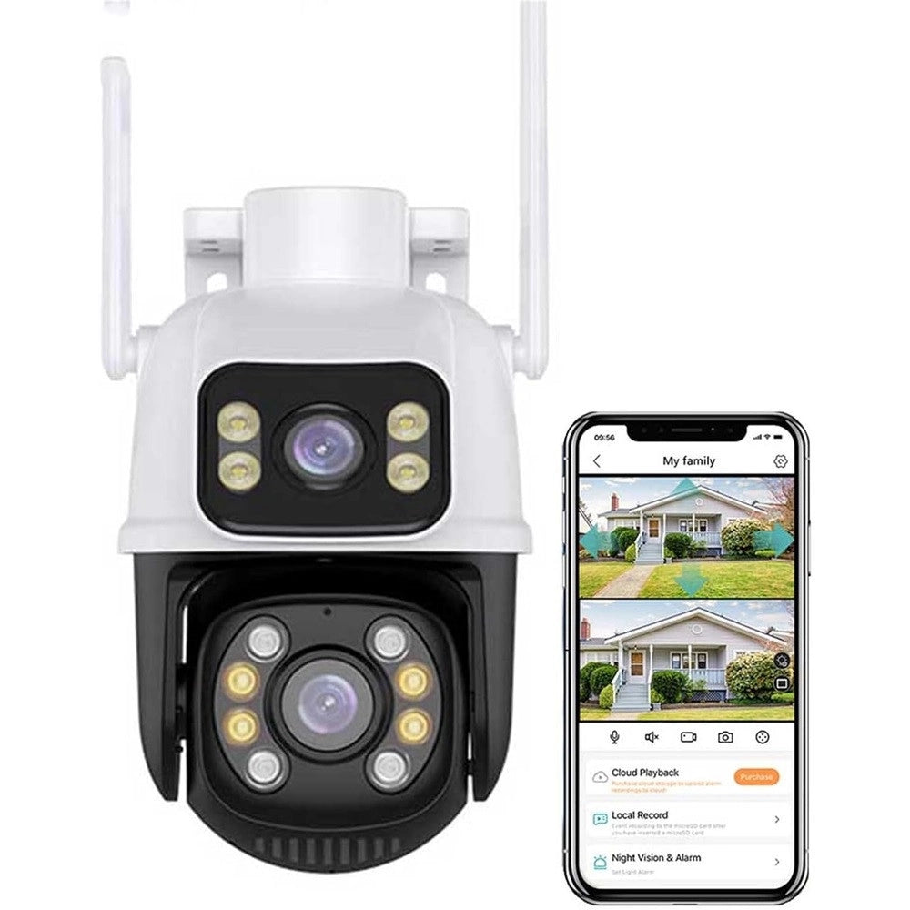 Trade Shop - Telecamera Di Sicurezza Dual Lens Dual Screen Wifi Doppia Camera Impermeabile Sorveglianza -