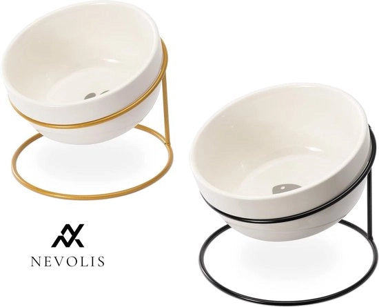 Set di ciotole alimentari elevate con ciotole ceramica standard e supporto metallico per gatto cane.