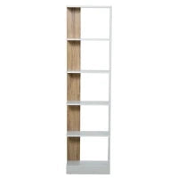 Scaffale Libreria a Parete in Legno Color Rovere e Bianco con 5 Ripiani, Antiribaltamento, 45 x 21 x 170cm