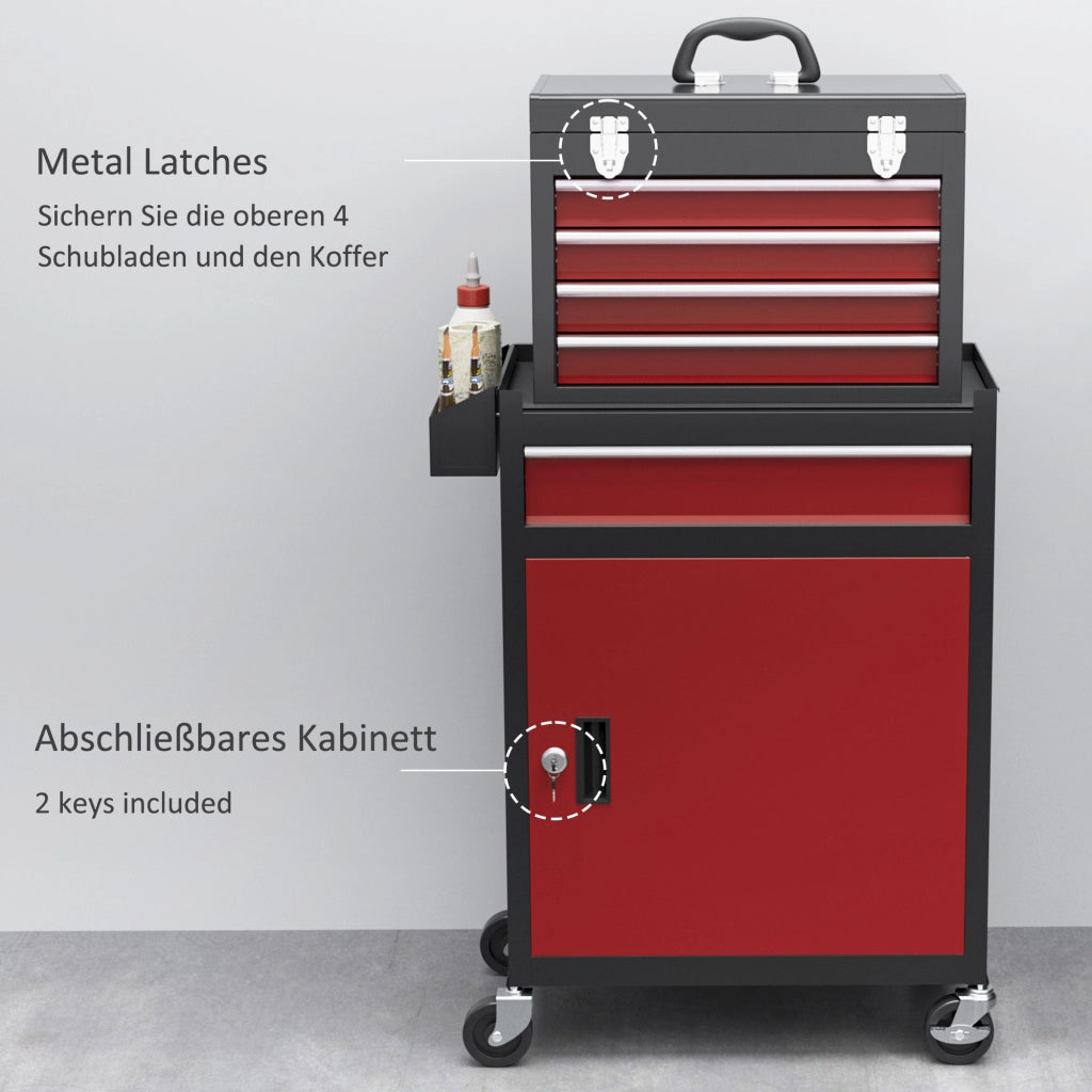 CARRELLO OFFICINA 5 CASSETTI 60,5x34,8x81 cm ACCIAIO ROSSO CHIUDIBILE