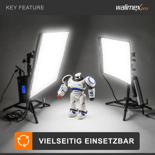 Flex LED 500 Pannello luminoso a LED bicolor, illuminatori LED per fotografia 50 W, luce fotografica flessibile e dimmerabile con display e slot per batteria ricaricabile