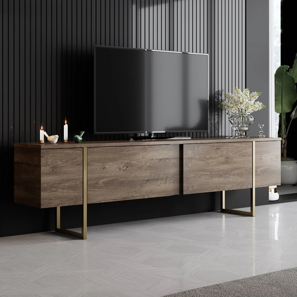 Porta TV in legno "Luxe" - 180 x 30 x 50 cm - Noce-Oro