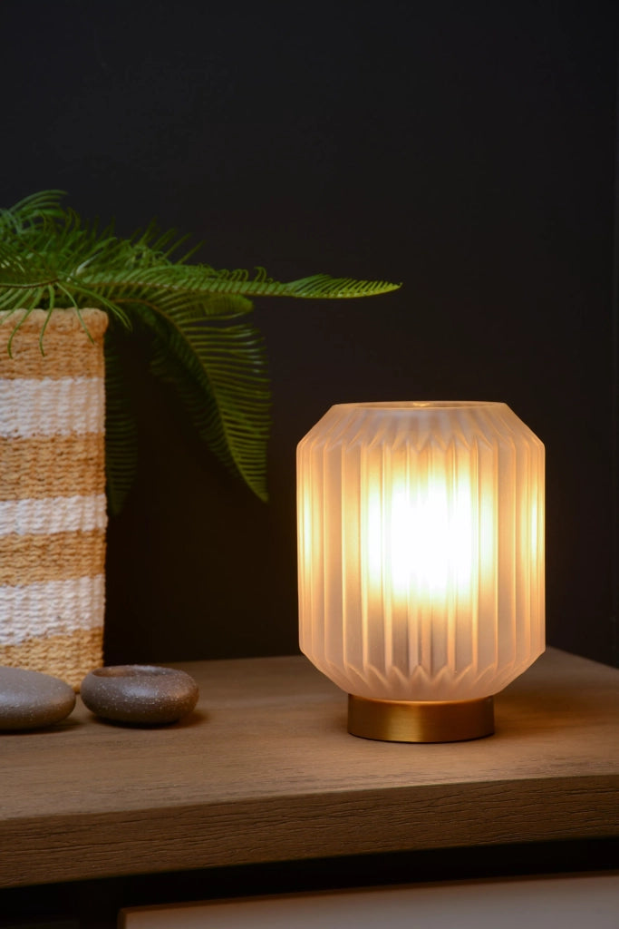 Lampada da tavolo Sueno vetro bianco oro E14 Lucide