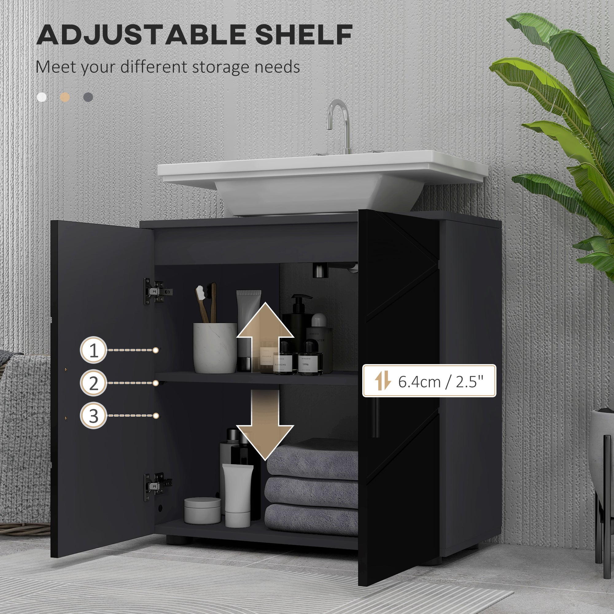 Mobile Sotto Lavabo Bagno 2 Ante 60x30x60 cm in Legno Nero