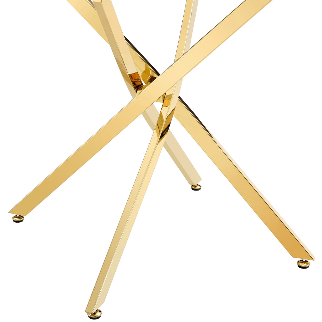 Tavolo da pranzo rotondo per 2-4 persone con piano in vetro temperato e base in metallo per cucina; 88 cm; oro