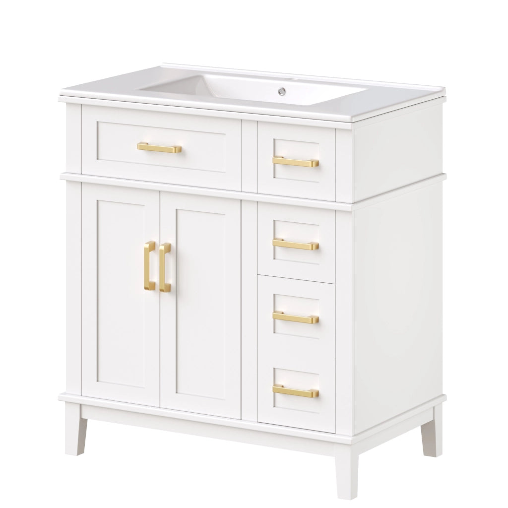 Mobile Bagno con Lavabo in Ceramica ¨C MINIMAL ¨C Cassetti, Soft-Close, Bianco