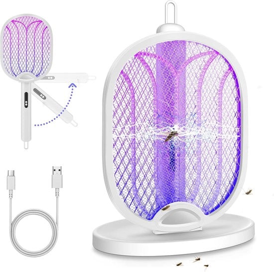 Muggicida elettrico 2 in 1 pieghevole - 3000V - Muggicida con lampada UV - Ricarica tramite porta USB Type-c