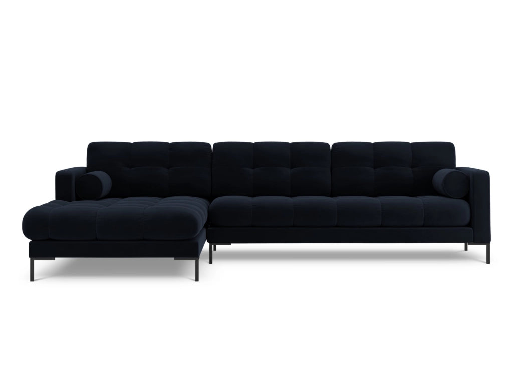 Cosmopolitan Design - Divano angolare sinistro "Bali" 5 posti in velluto blu scuro 